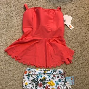 Coral and Floral two-piece Tankini swimsuit